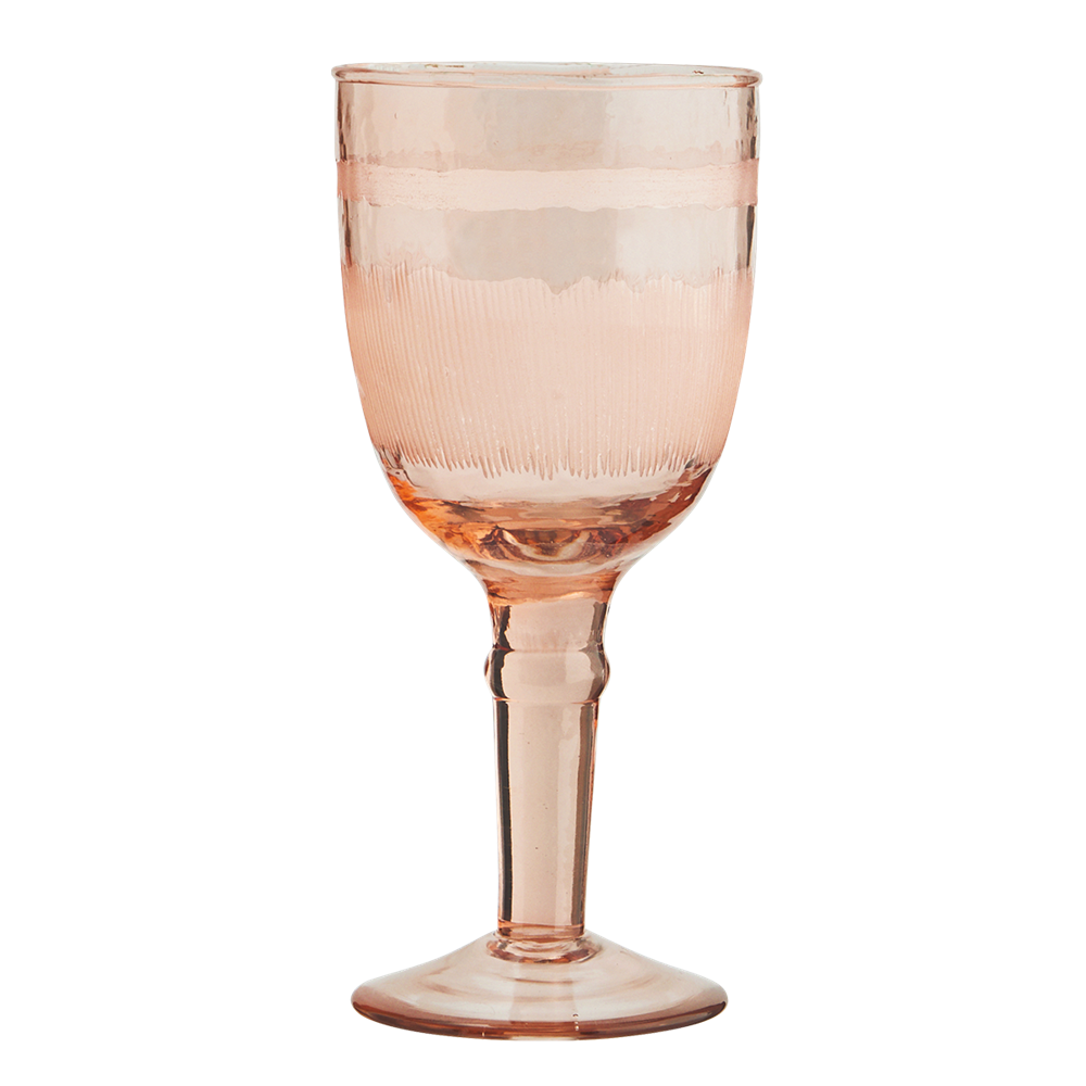 Hammered wine glass w/ stripes, amber