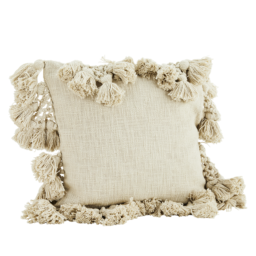 Cushion cover w/ tassels, ivory