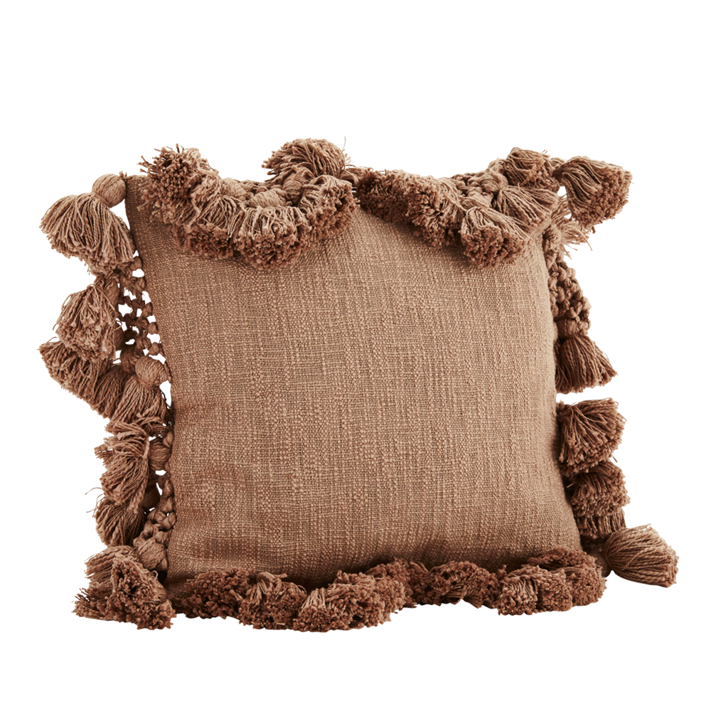 Cushion cover w/ tassels, burnt sugar