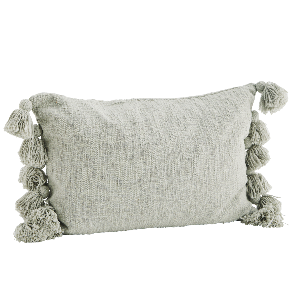 Cushion cover w/ tassels, soft mint
