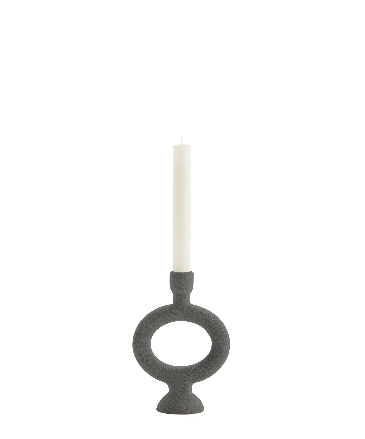 Stoneware candle holder, Matt anthracite