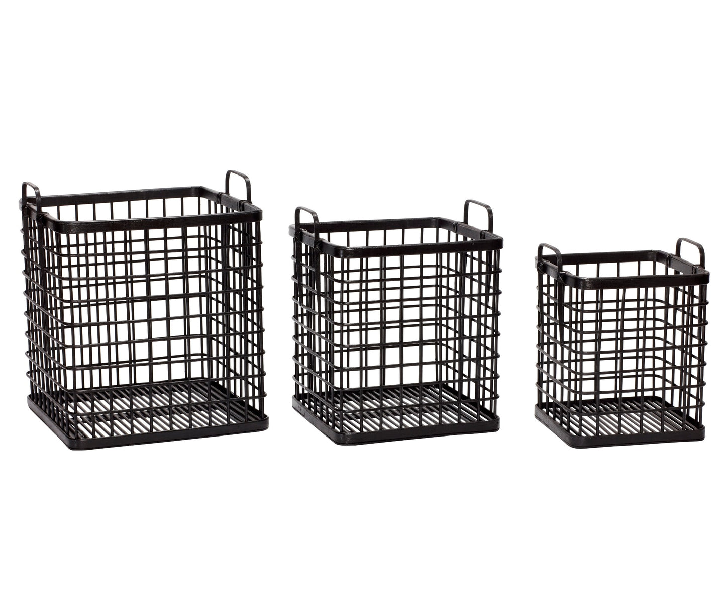 * SPECIAL 40% OFF Bamboo basket w/handle, black, set of 3