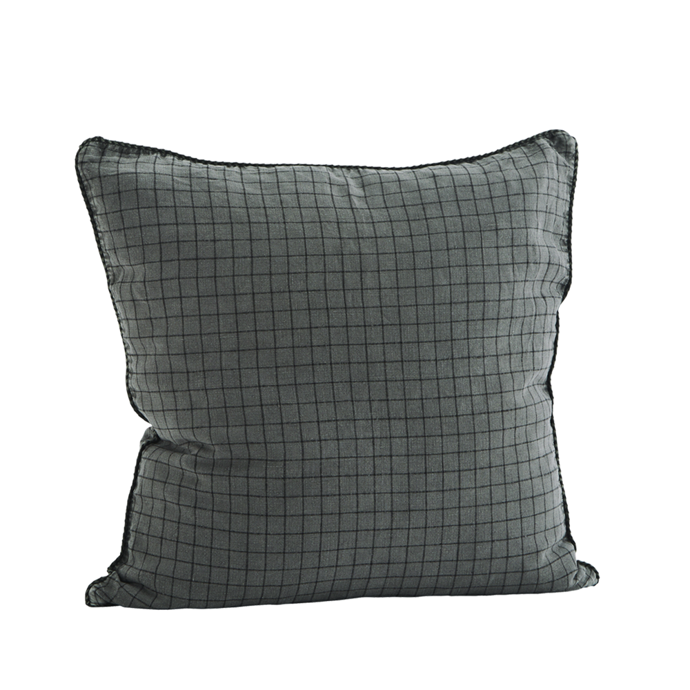 Checked Linen Cushion Cover, Dark Grey/Black