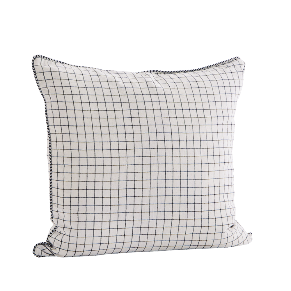 Checked Linen Cushion Cover, Dark Grey/Black