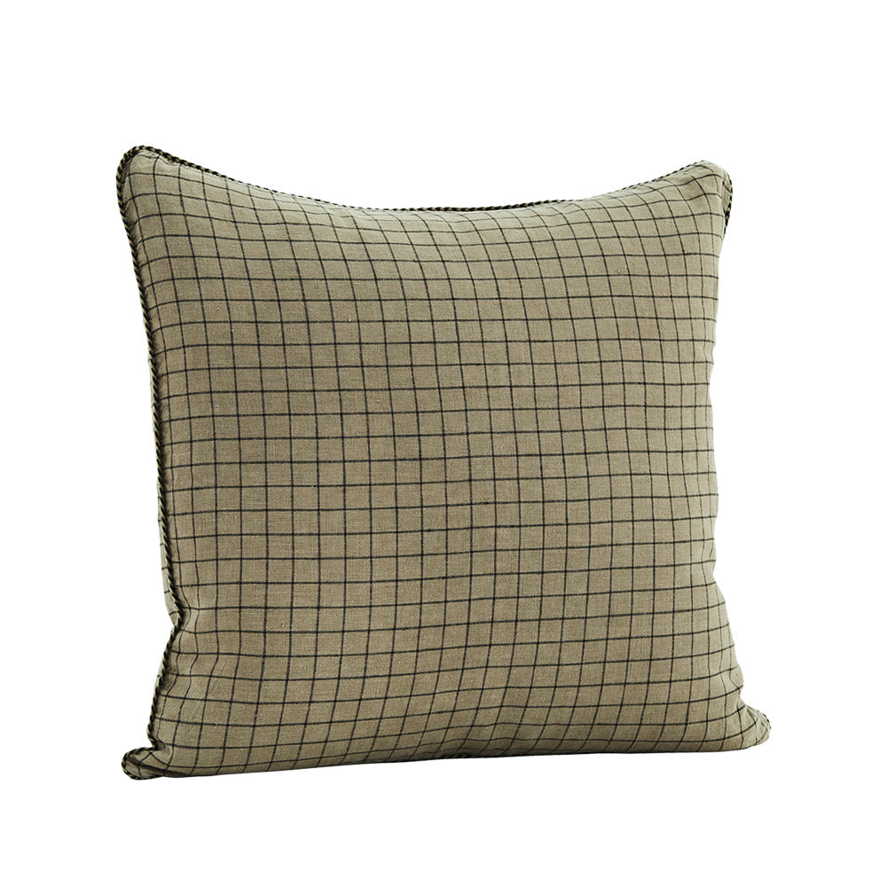 Checked Linen Cushion Cover, Dark Grey/Black