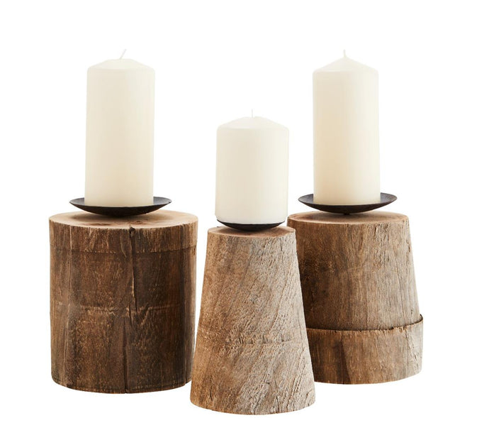 Wooden Candle stands, natural Set of 3