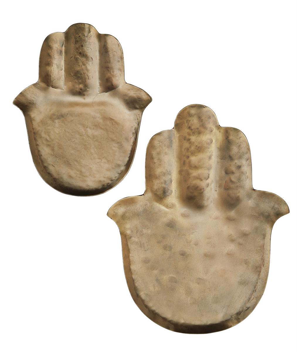 * SPECIAL DISCOUNT 50% OFF Hand hammered Hamsa trays, Matt brass