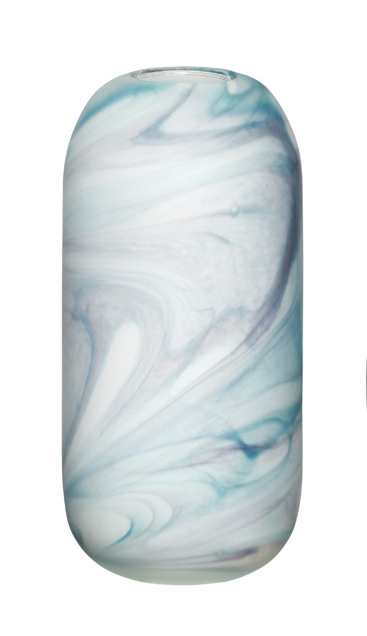 Luna Vase with marble art, blue/white, tall