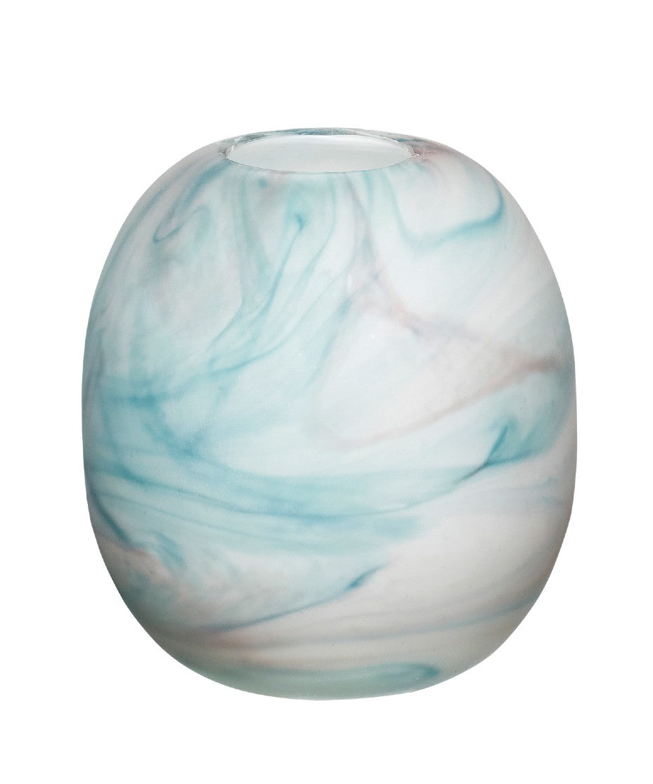 Luna Vase with marble art, blue/white, short