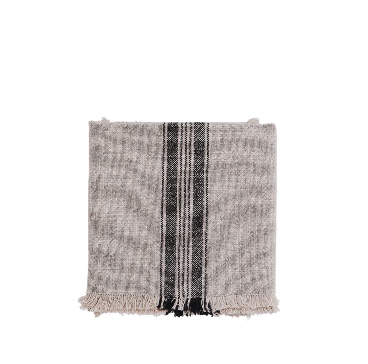 Striped kitchen towel w/fringes Powder/black