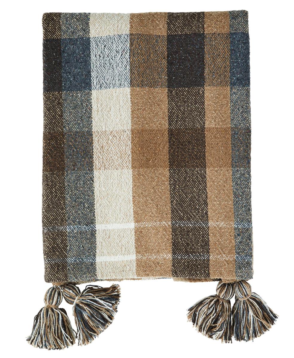 * SPECIAL 20% OFF Recycled cotton throw, Camel, brown, blue, white