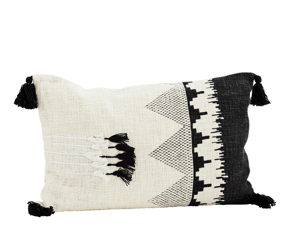 * SPEICAL 50% OFF Printed cushion cover w/ tassels, off white/black