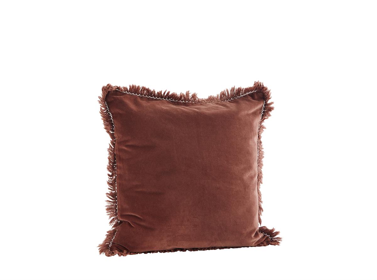 Velvet cushion cover w/ fringes 50x50 cm, Machine wash 30 C, Cotton velvet, linen Light jade