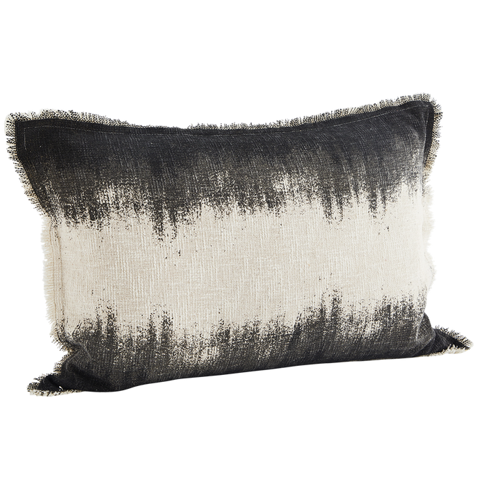 *SPECIAL 30% OFF Printed cushion cover w/ fringes Stonewashed cotton Off white, black, Machine wash 30 C, 50x70 cm