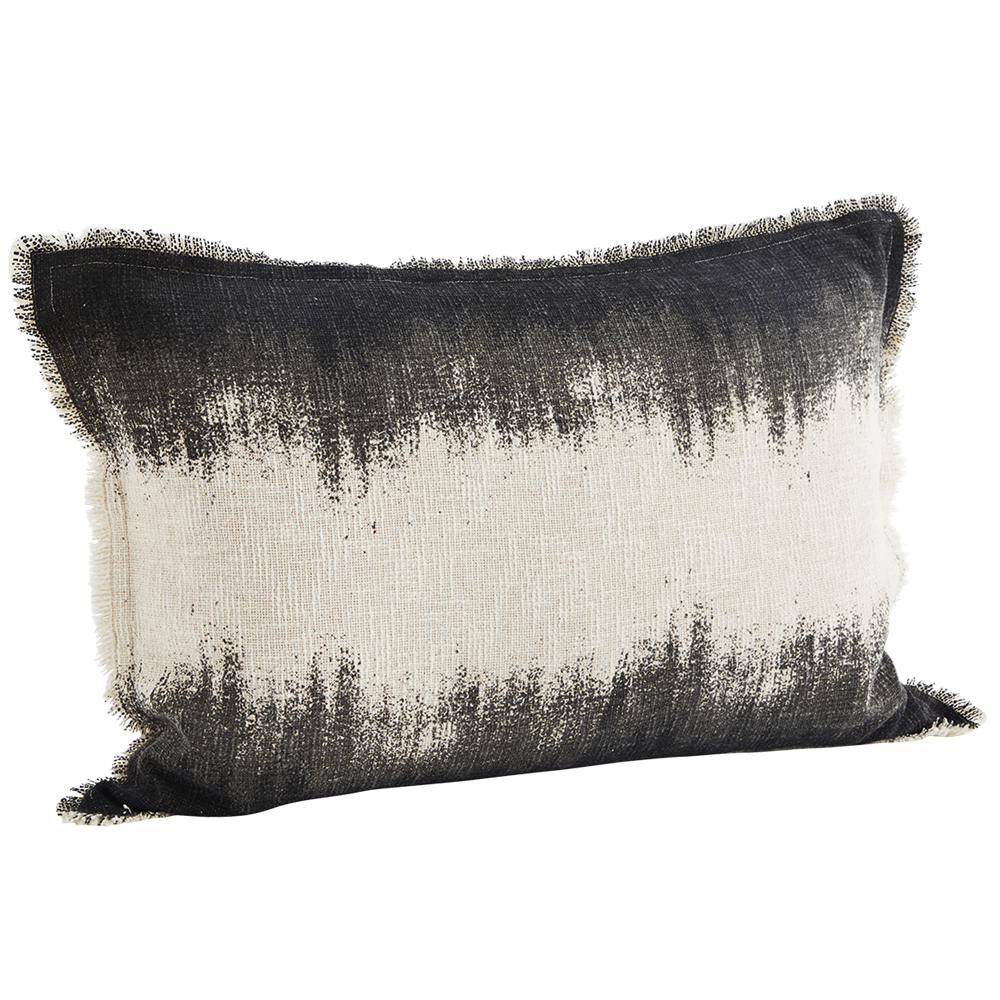 Printed cushion cover w/ fringes, Off white/fuchsia