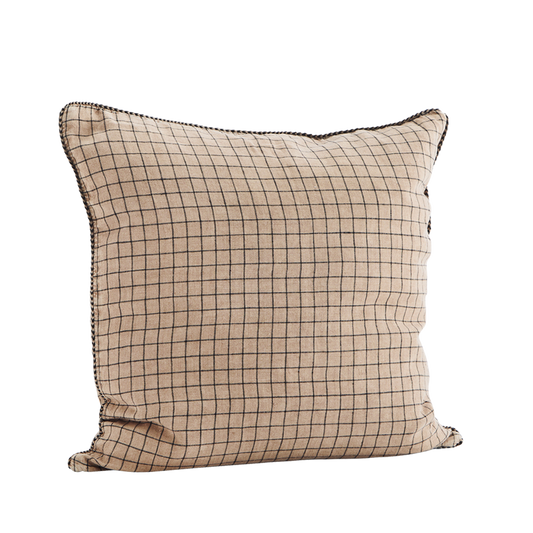 Checked Linen Cushion Cover, Dark Grey/Black
