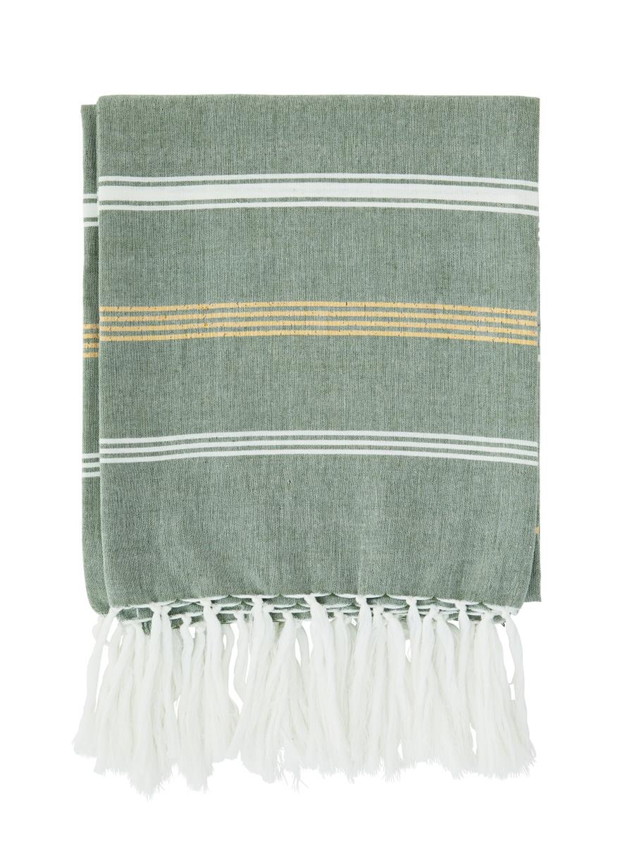 Striped hammam towel, light jade/white/gold