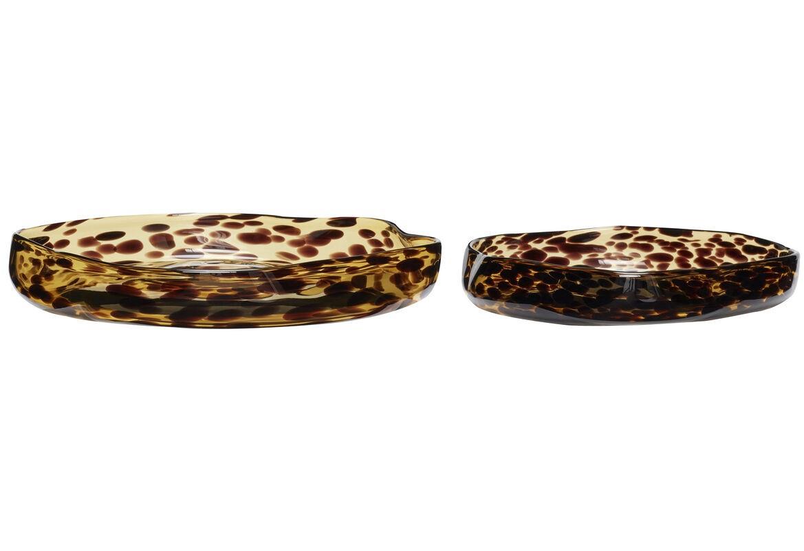 Glass Tortoise Shell Trays - Set of Two - Yellow/Brown