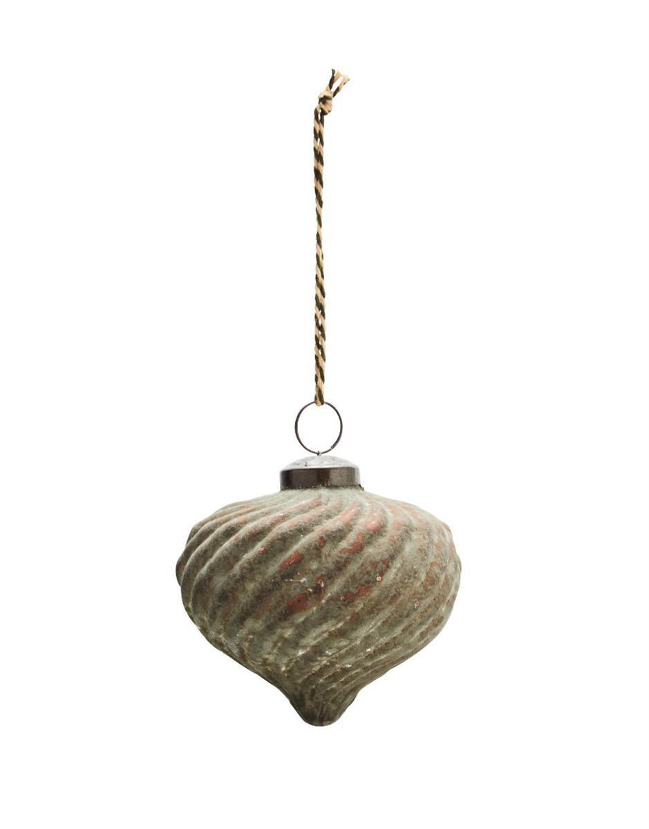 Striped glass ornament, moss green