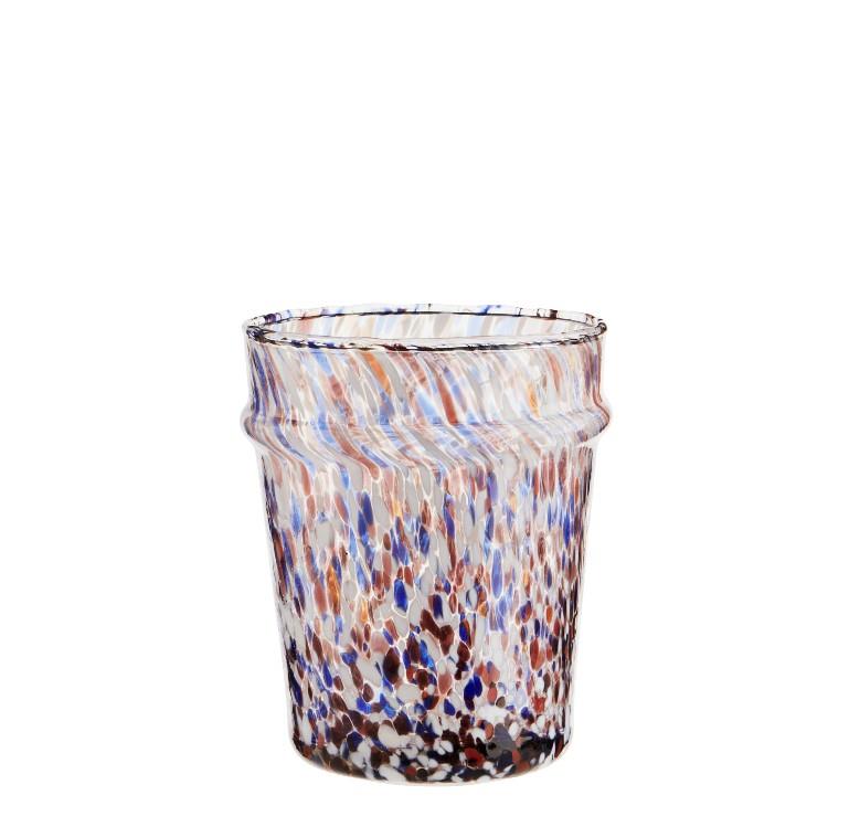 Drinking glass, orange/blue/white