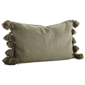Cushion cover w/ tassels, Olive green