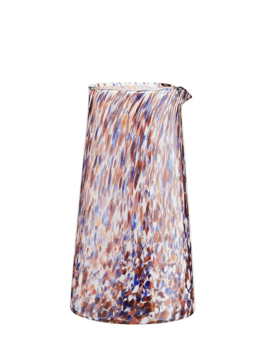 Glass jug, orange/blue/white