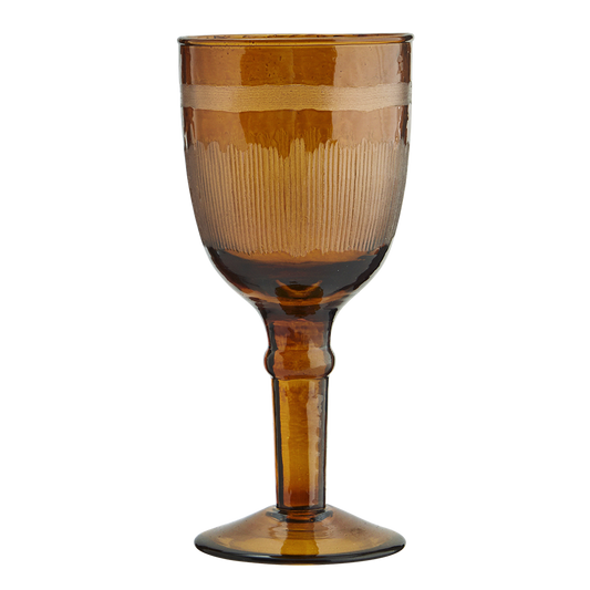 Hammered wine glass w/ stripes, amber