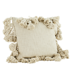 Cushion cover w/ tassels, ivory