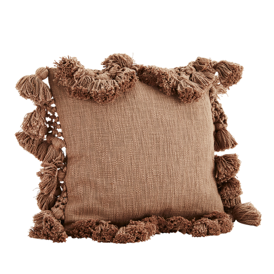 Cushion cover w/ tassels, burnt sugar