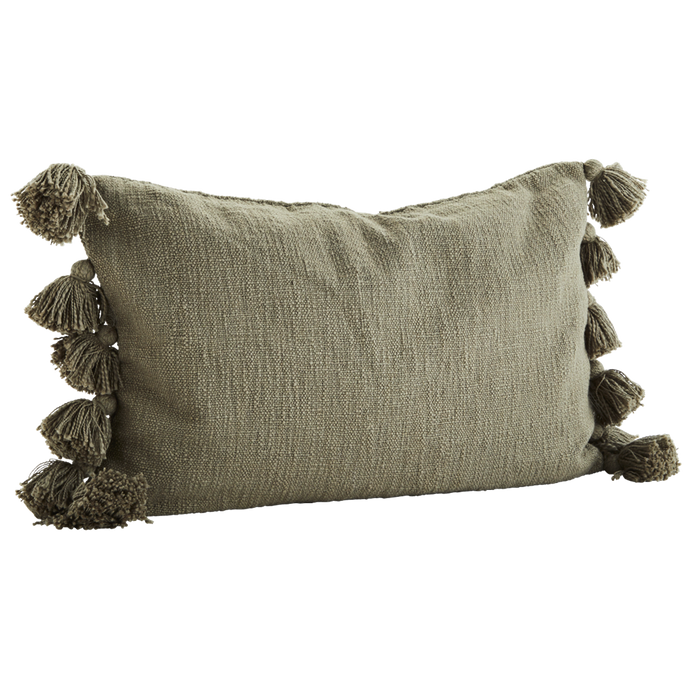 Cushion cover w/ tassels, ivory