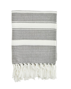 Striped hammam towel, dark grey/offwhite