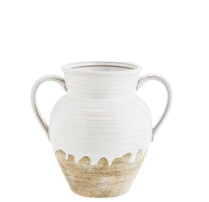Stoneware vase w/ handles, white/natural