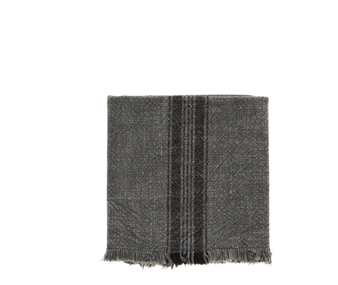 Striped kitchen towel w/fringes, Dark grey/black