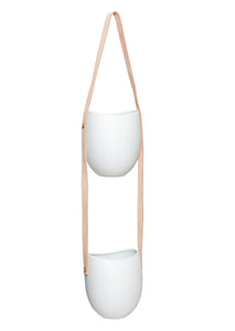 Hanging Plant pots, white with leather strap