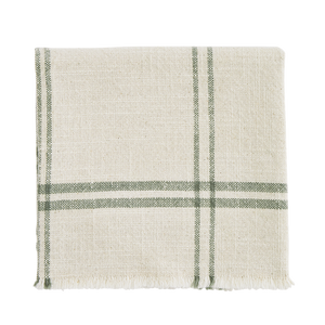 Checked kitchen towel w/ fringes Ecru, green