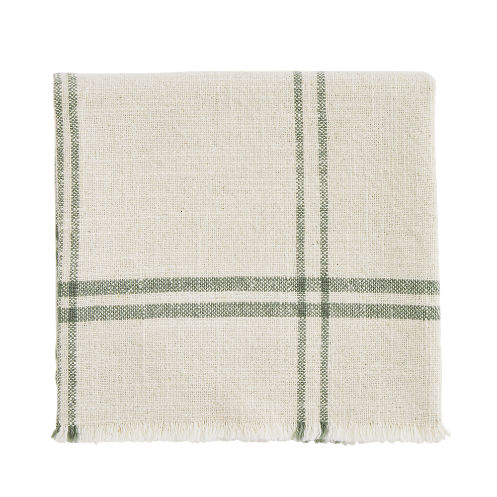Checked kitchen towel w/ fringes Ecru, green
