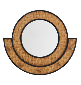 * SPECIAL 20% OFF Round bamboo mirror w/ hooks, natural black