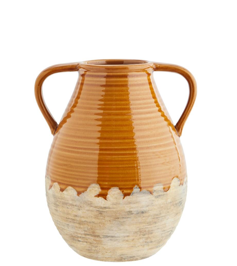 Stoneware vase w/ handles, honey brown/natural