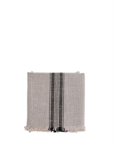 Striped kitchen towel w/fringes, Dark grey/black