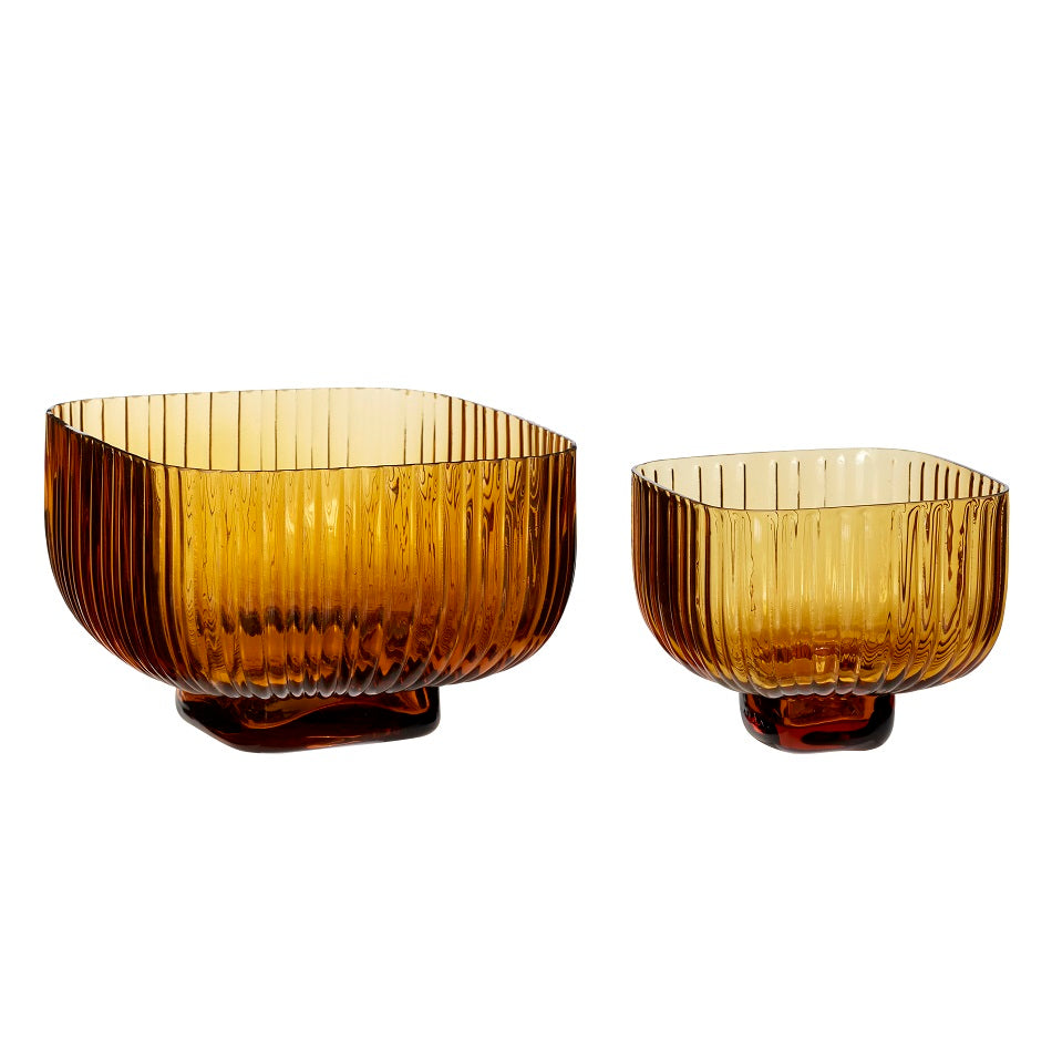Amber Glass Bowls - Set of Two