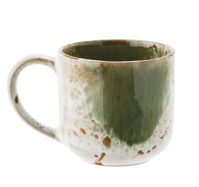 Stoneware mug, White/green/natural