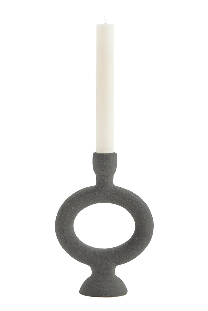 Stoneware candle holder, Matt anthracite