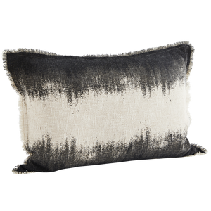Printed cushion cover w/ fringes, Off white/fuchsia