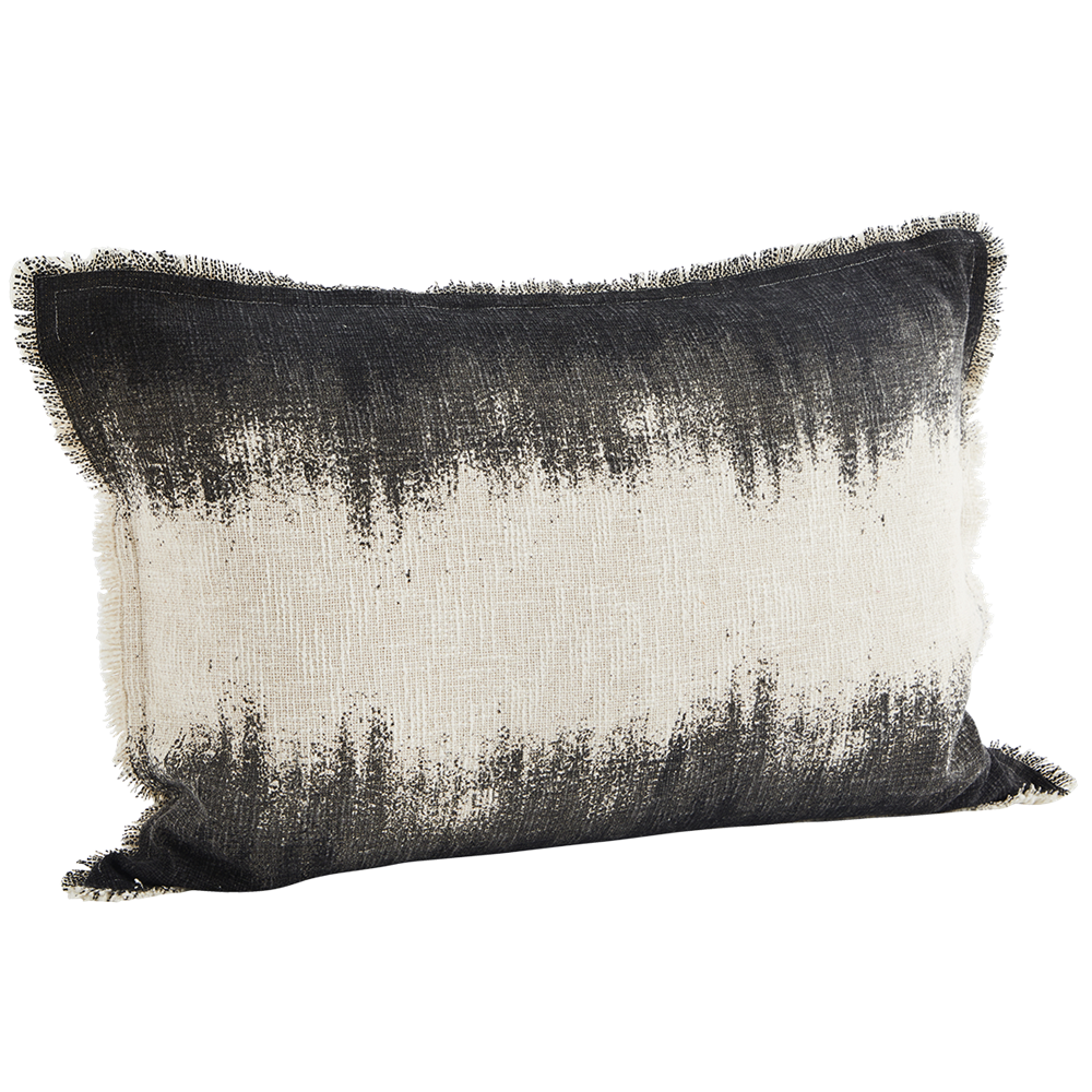 *SPECIAL 30% OFF Printed cushion cover w/ fringes Stonewashed cotton Off white, black, Machine wash 30 C, 50x70 cm