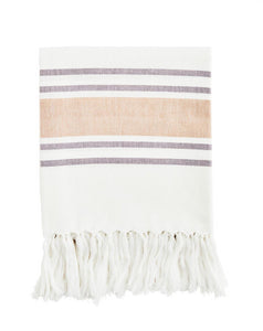 Striped hammam towel, off white/sandstone/grape