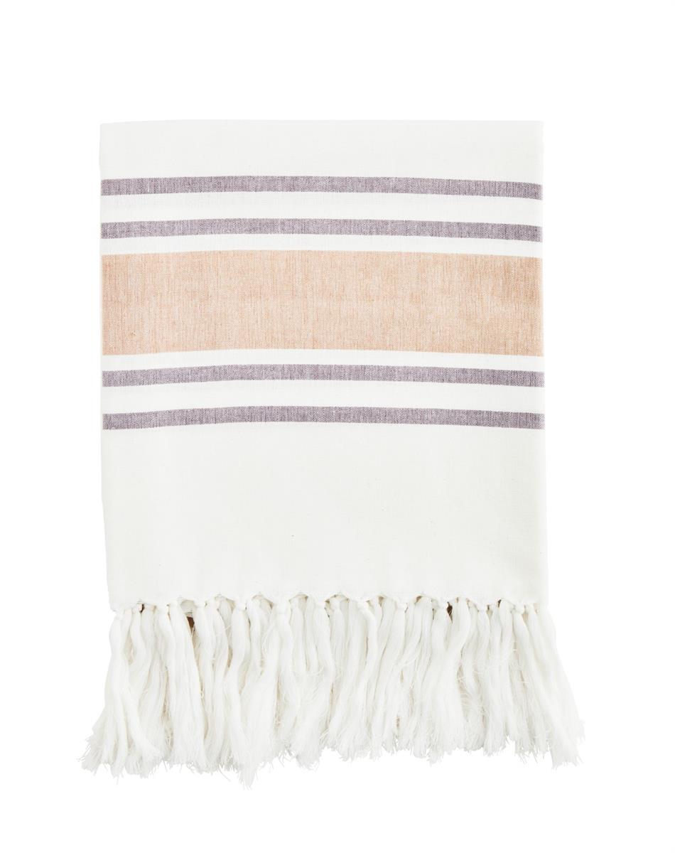 Striped hammam towel, off white/sandstone/grape