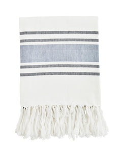 Striped hammam towel, Off white/blue