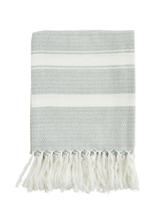 Striped hammam towel, light mint/off white