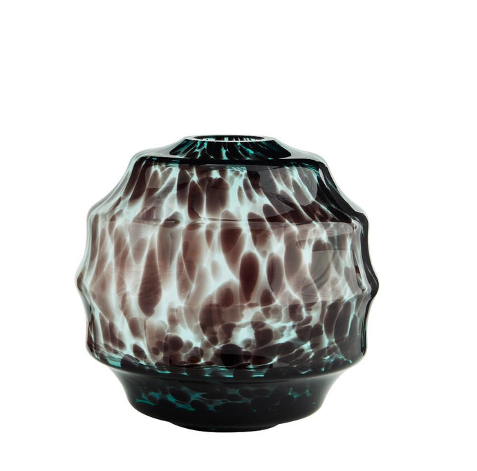Round glass vase, teal/brown