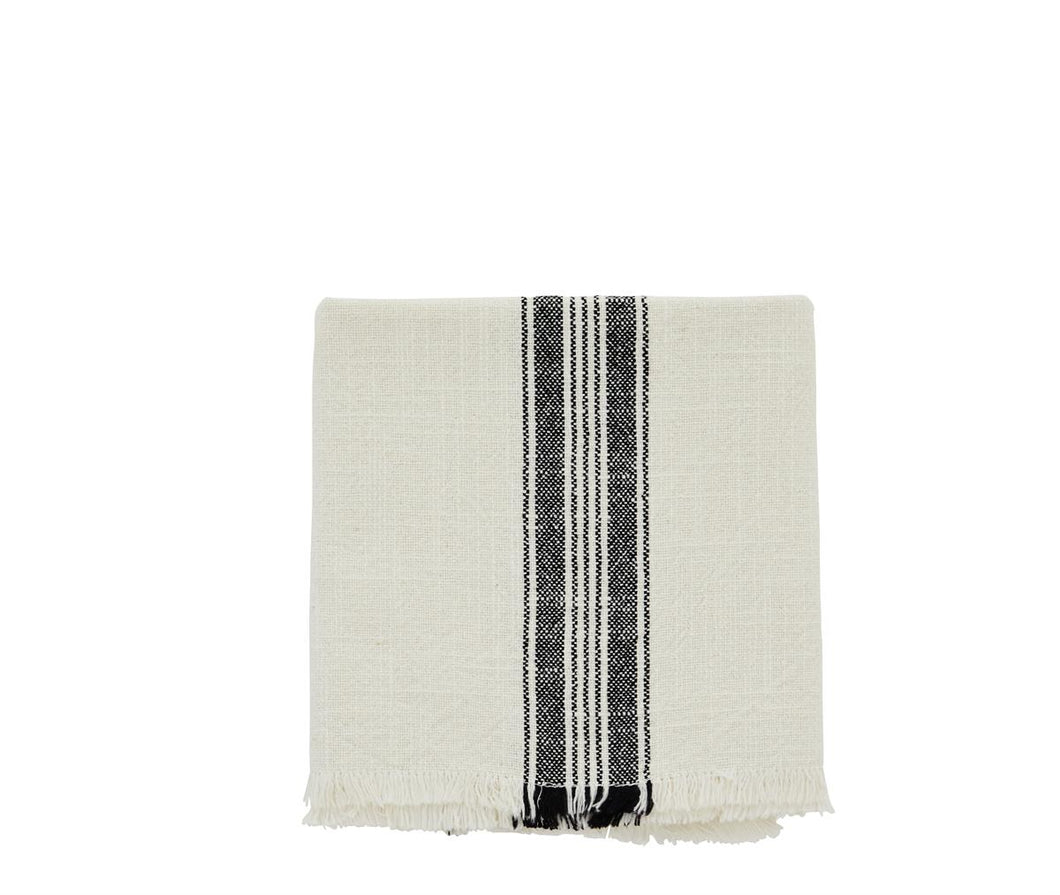 Striped kitchen towel w/fringes Offwhite, black, 80% stonewashed cotton, 20% polyester. Machine wash 60 C, 50x70cm